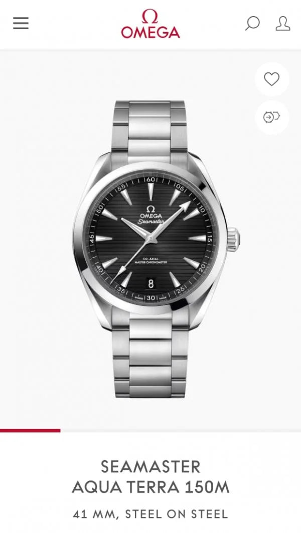 Omega Sea Master Aqua Terra 150M Silver Black
